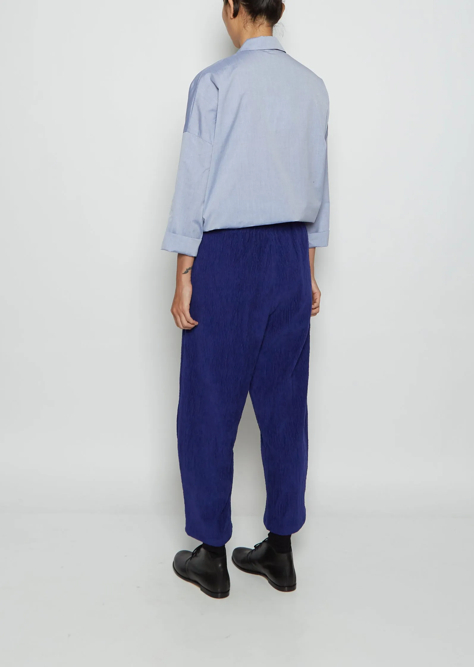 Cotton Corduroy Wide Tapered Trousers — Electric Blue