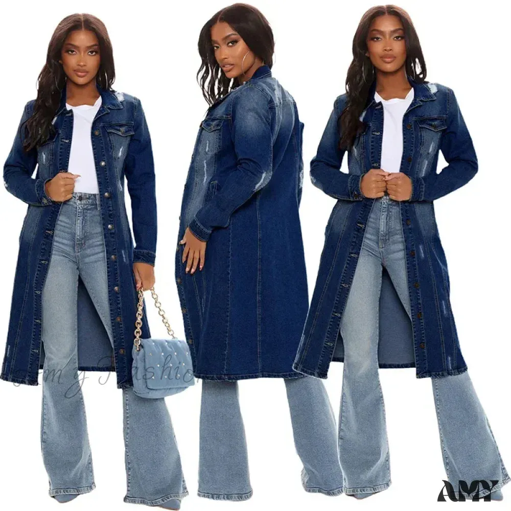 Cotton Denim Spring Autumn Cardigan Jeans Gothic Bomber Windbreaker Y2k Maxi Jacket