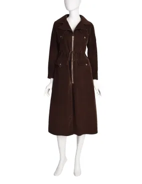 Courreges Vintage 1970s Chocolate Brown Corduroy Zip Front Coat