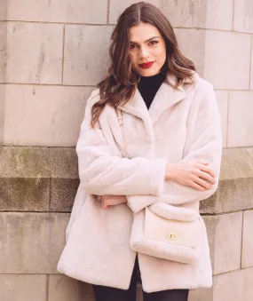 Cream Blazer Style Faux Fur Coat