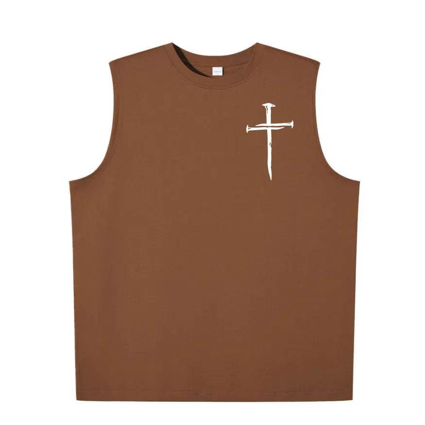 Cross print Men's pure cotton round neck vest