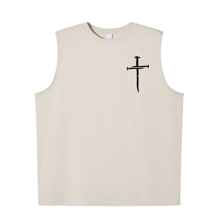 Cross print Men's pure cotton round neck vest