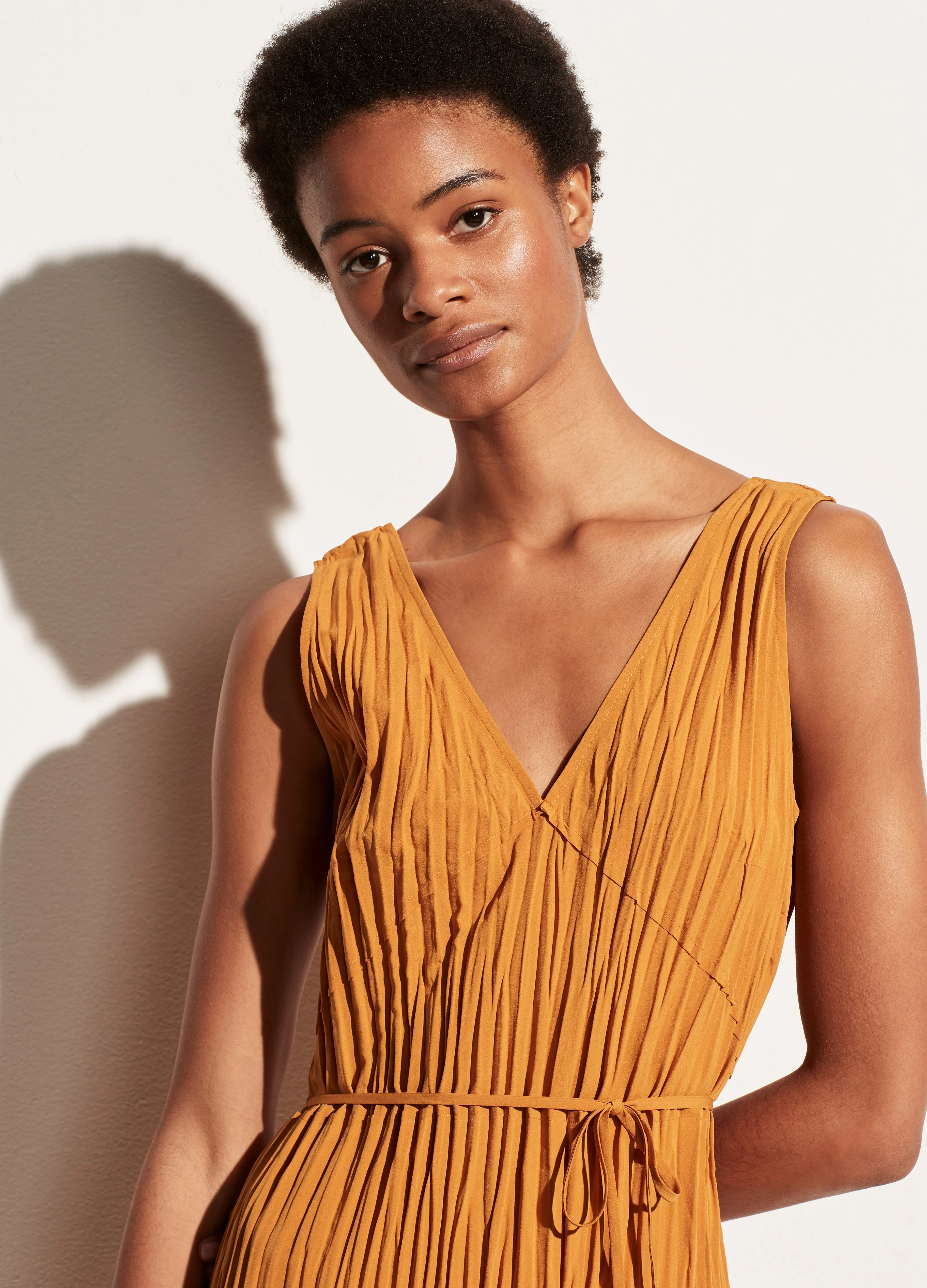 Crushed Double V Neck Camisole in Saffron