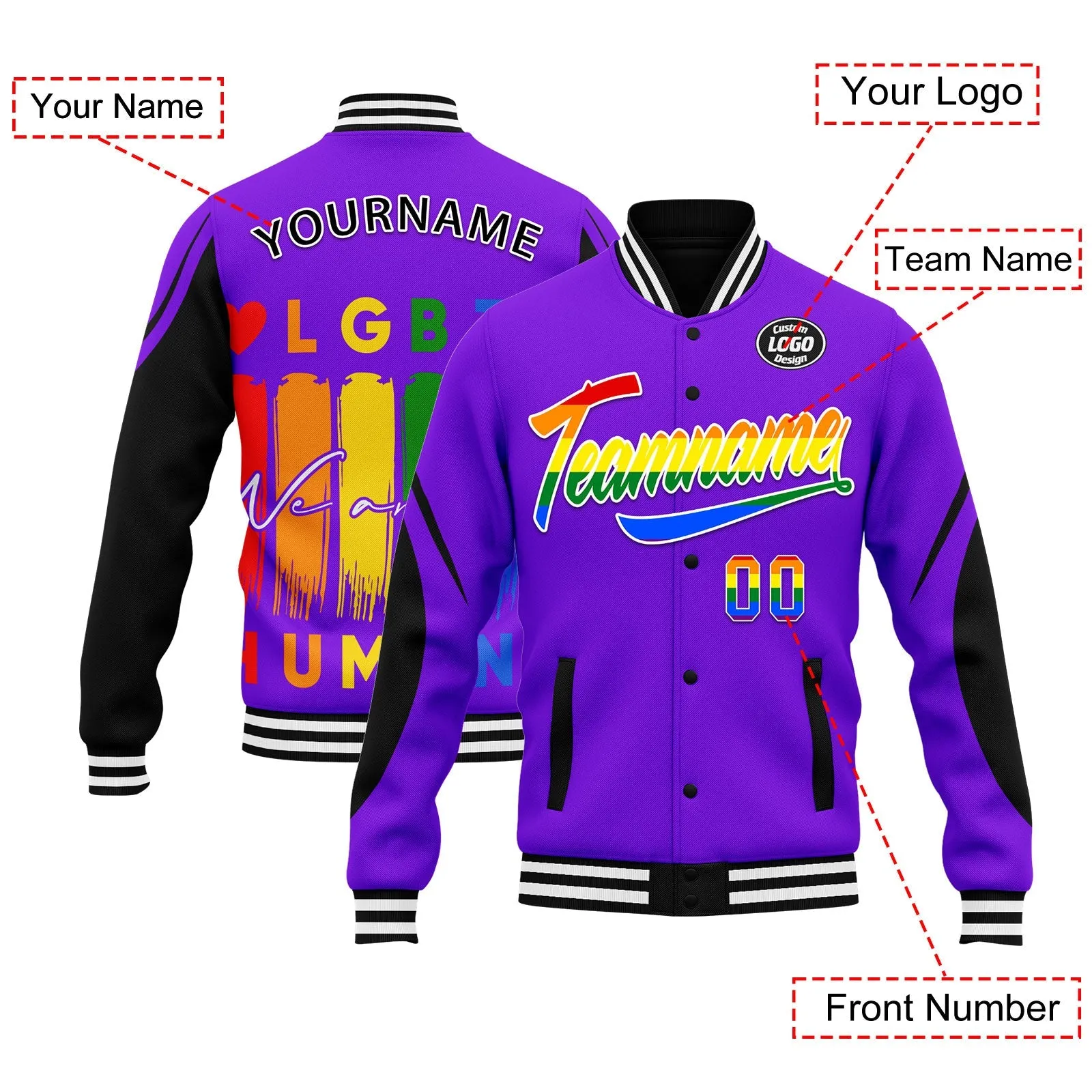 Custom Jacket Bomber Full-Snap Varsity Letterman Personalized Jacket FZ005-D025003-7