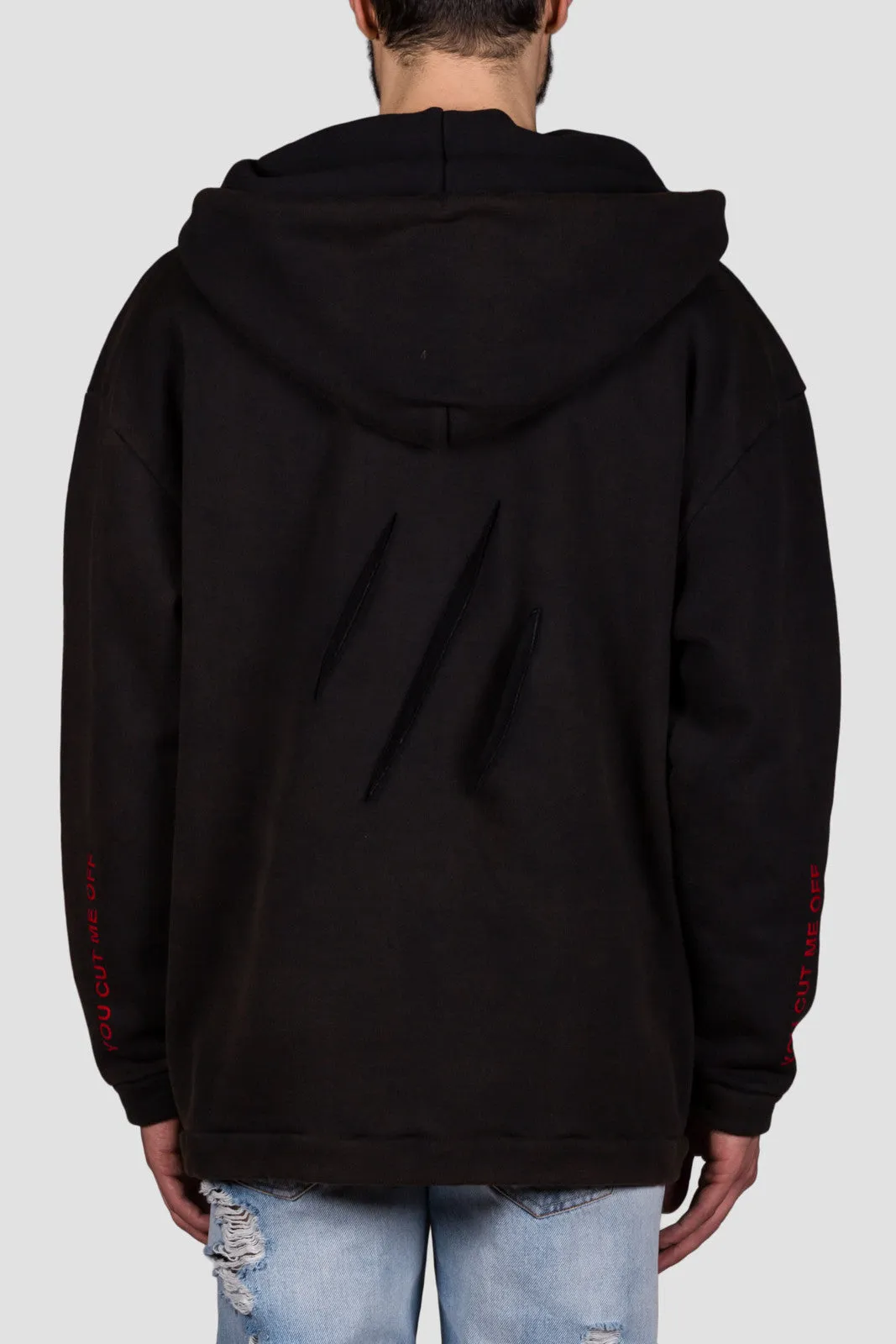 Cut Off Hoodie Black Red