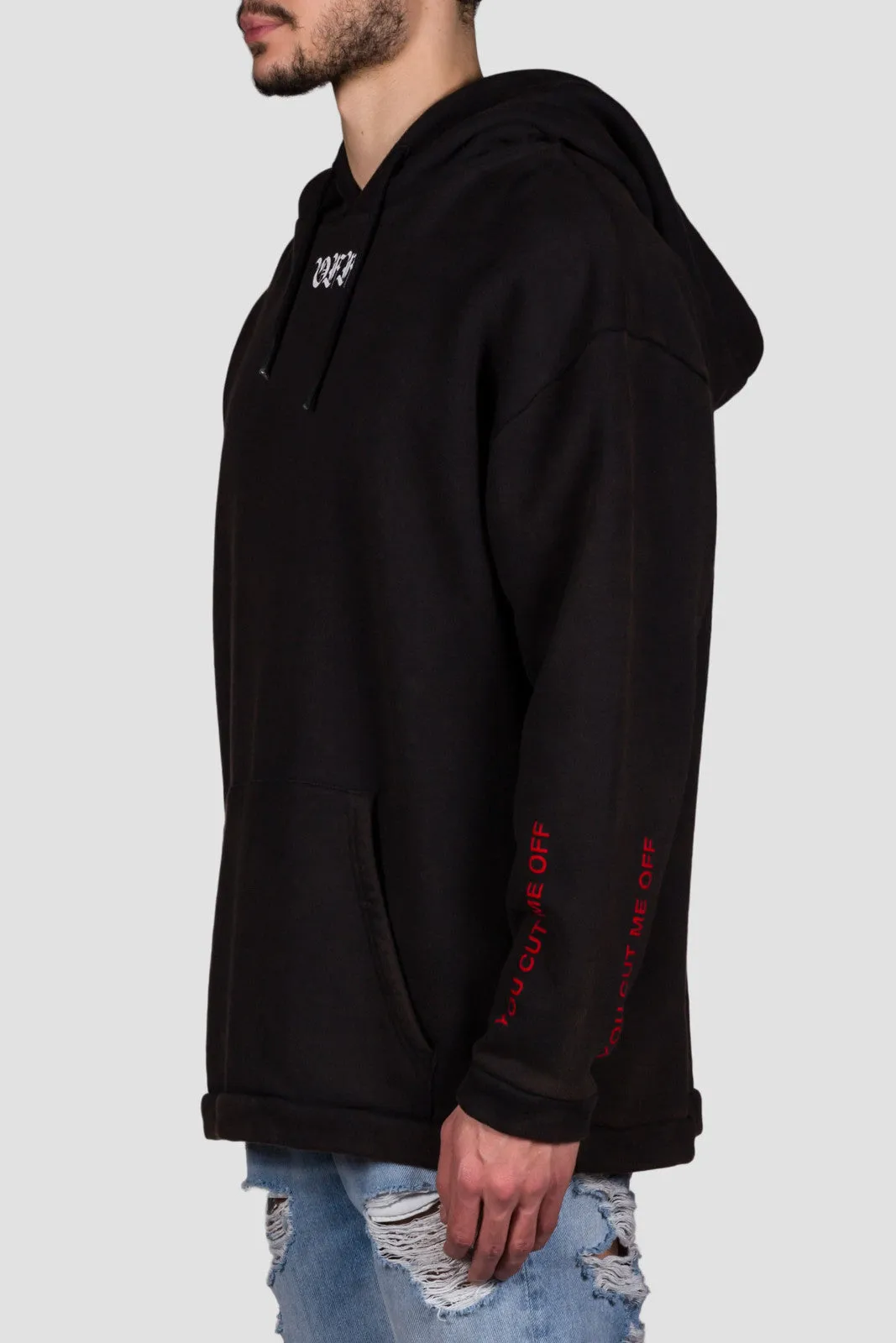 Cut Off Hoodie Black Red