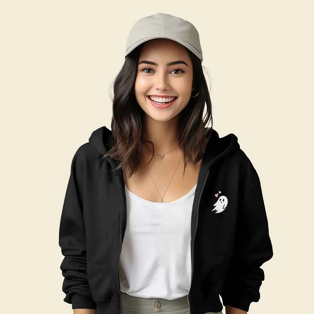 Dalix Heartly Ghost Cropped Zip Hoodie