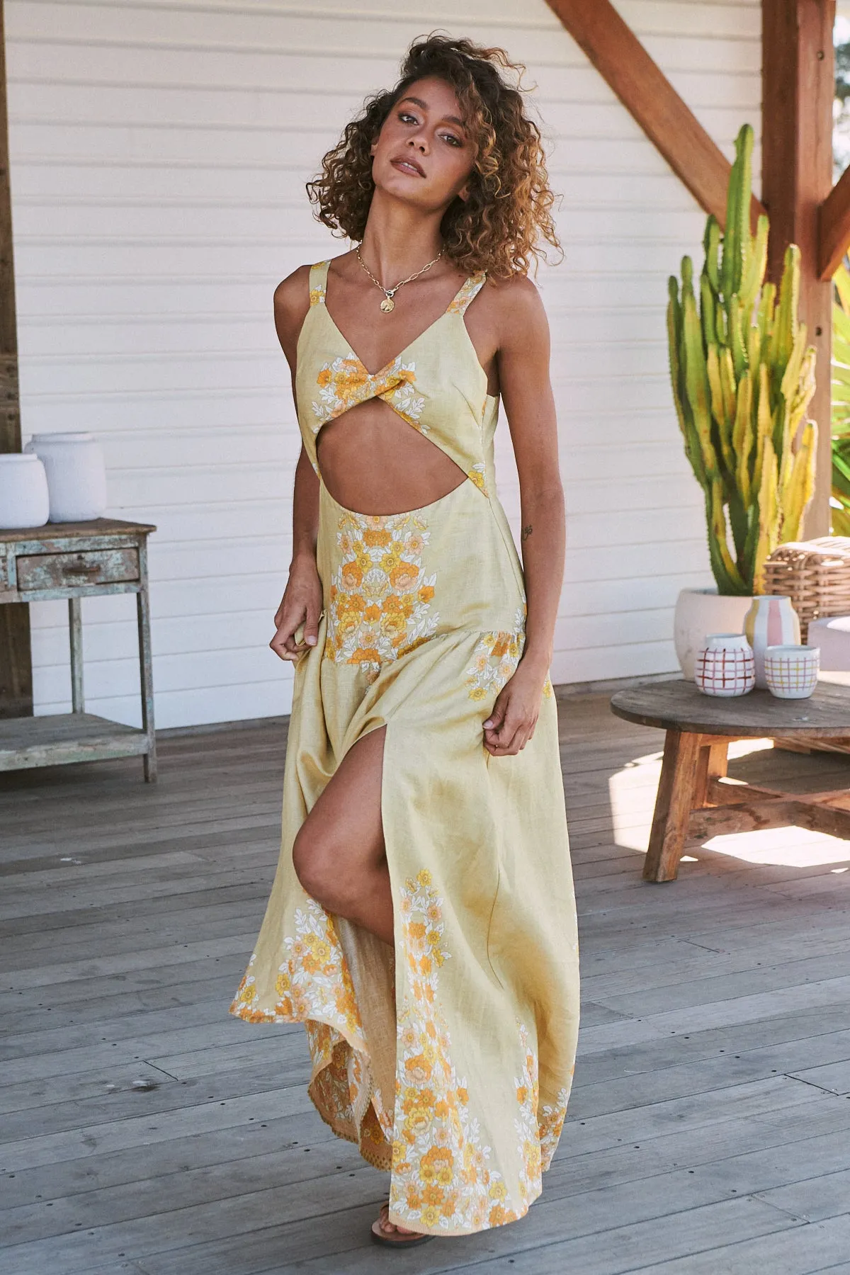 DAYLILIES LINEN BIANCA MAXI DRESS