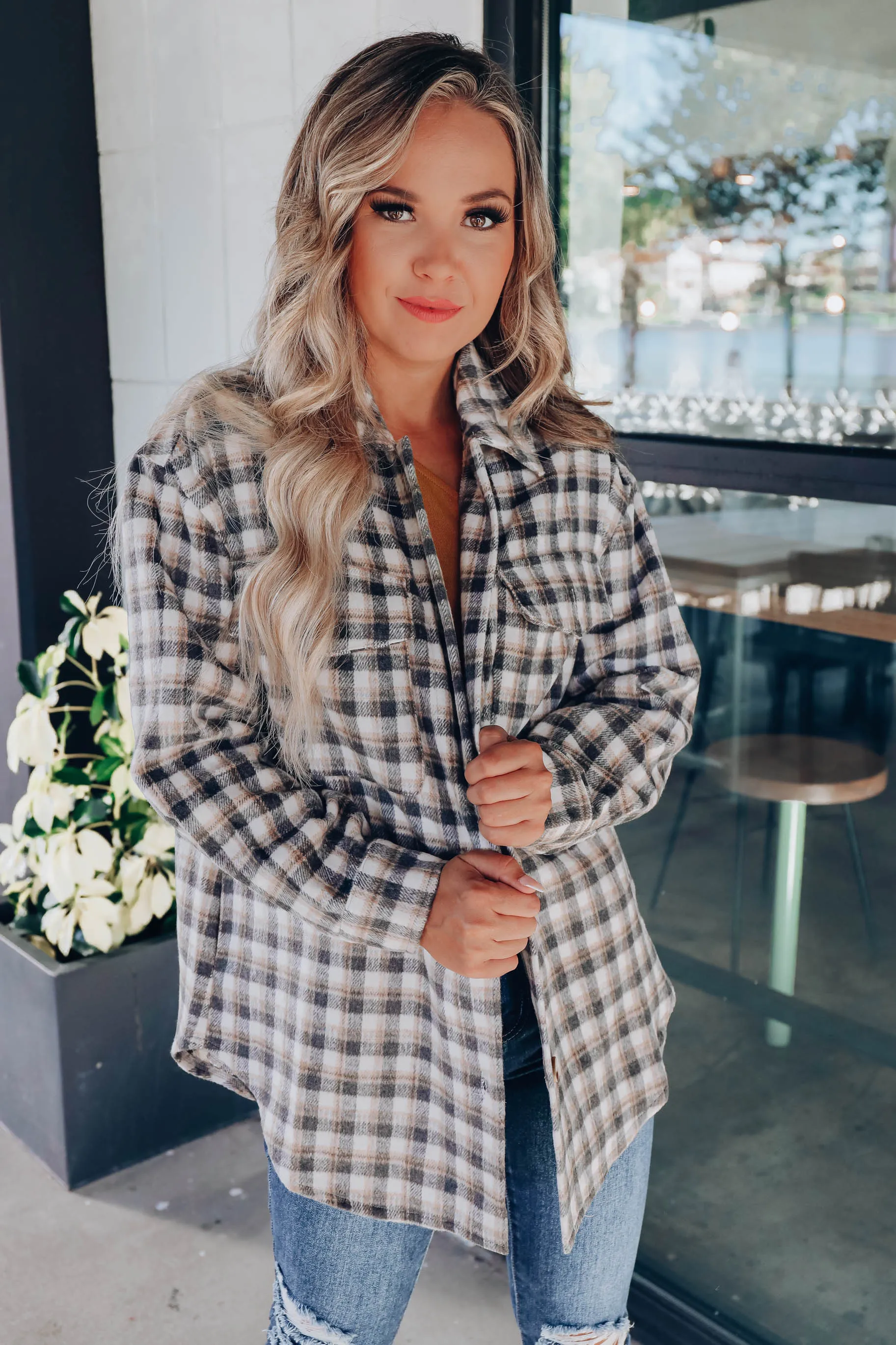 Delightfully Warm Plaid Shacket - Charcoal