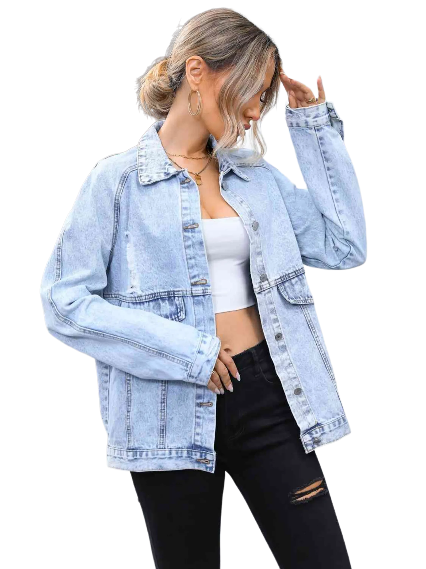 Distressed Denim Shacket