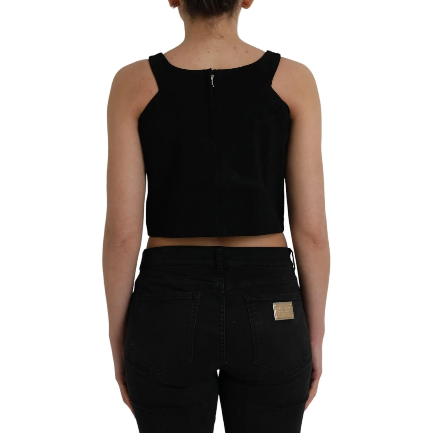 Dolce & Gabbana Black Sleeveless Round Neck Cropped Tank Top