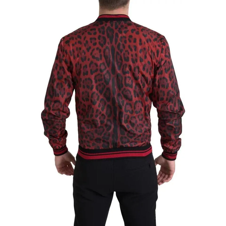 Dolce & Gabbana Red Leopard Bomber Short Coat Jacket