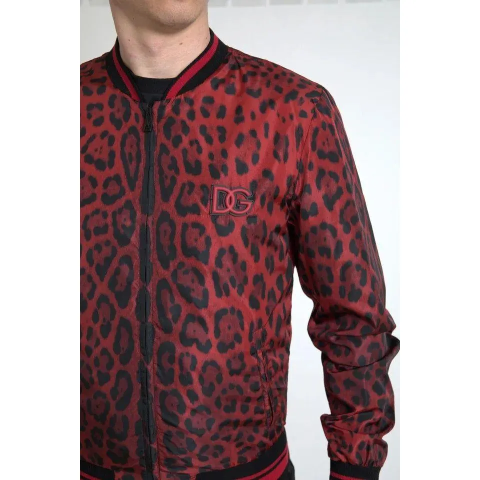 Dolce & Gabbana Red Leopard Bomber Short Coat Jacket