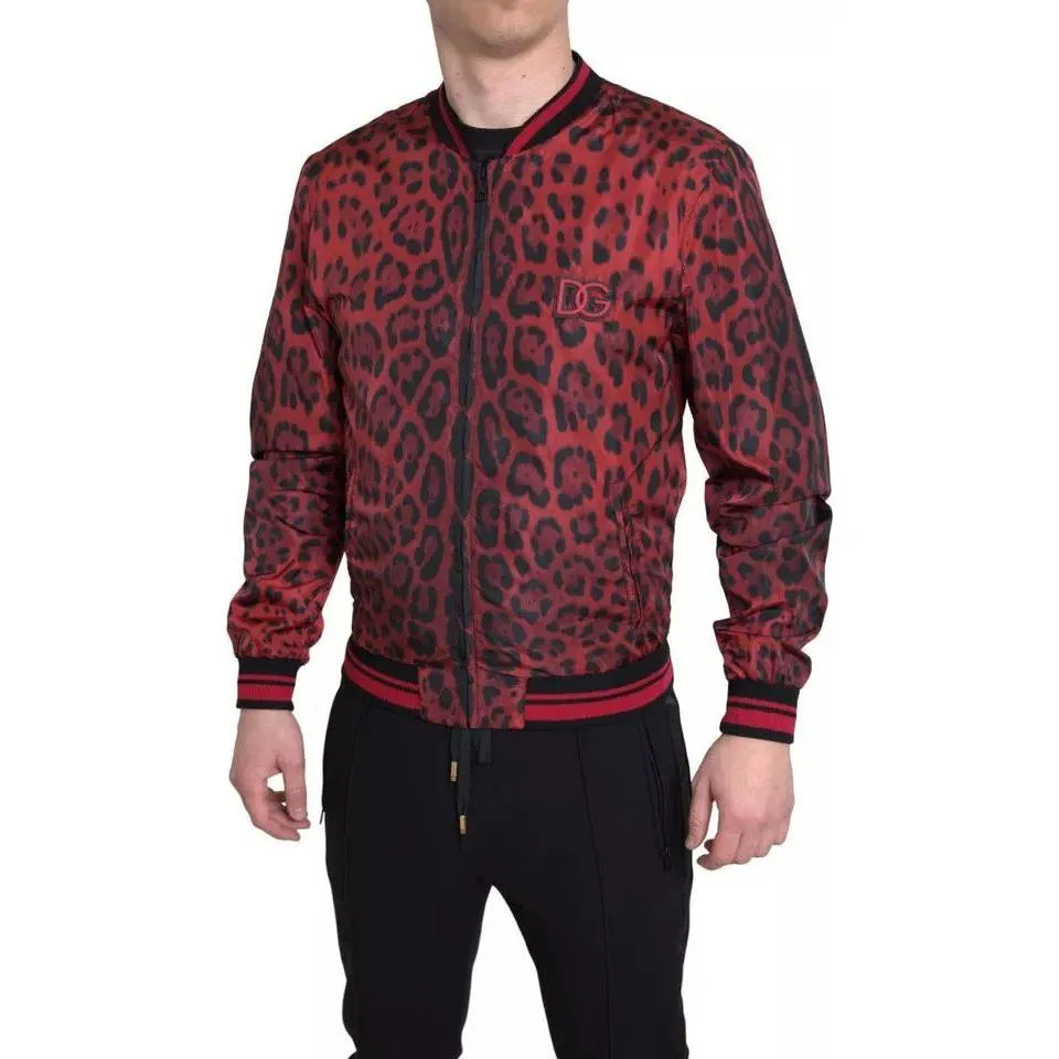 Dolce & Gabbana Red Leopard Bomber Short Coat Jacket