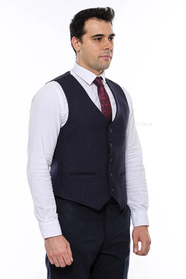 Dot Patterned Navy Blue Vest - Wessi