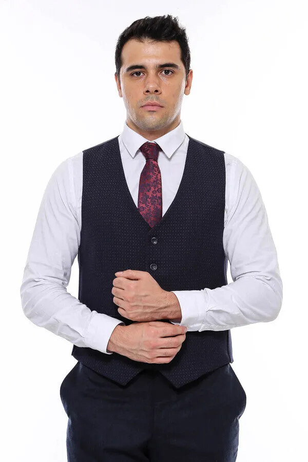 Dot Patterned Navy Blue Vest - Wessi