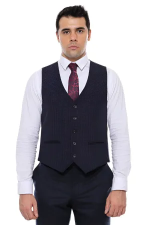 Dot Patterned Navy Blue Vest - Wessi