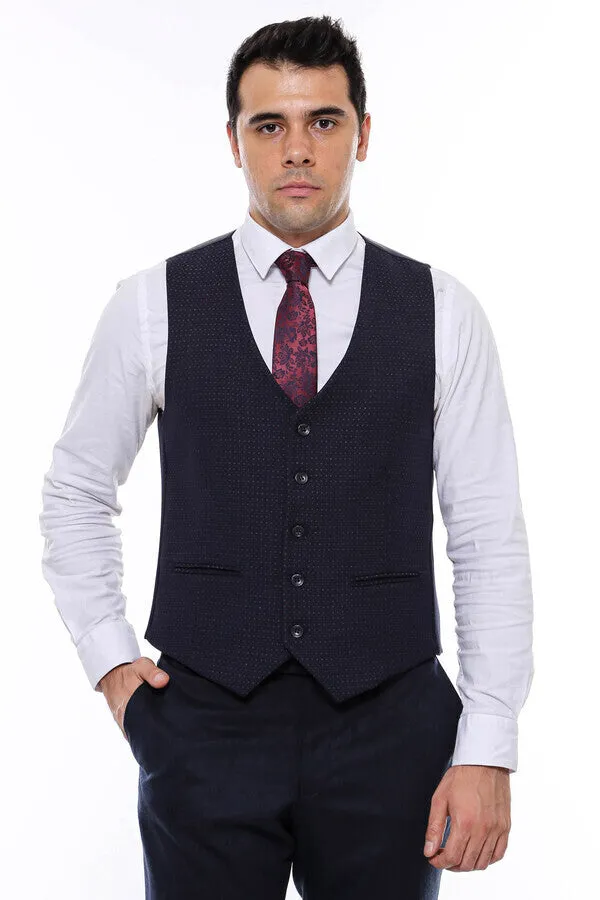 Dot Patterned Navy Blue Vest - Wessi