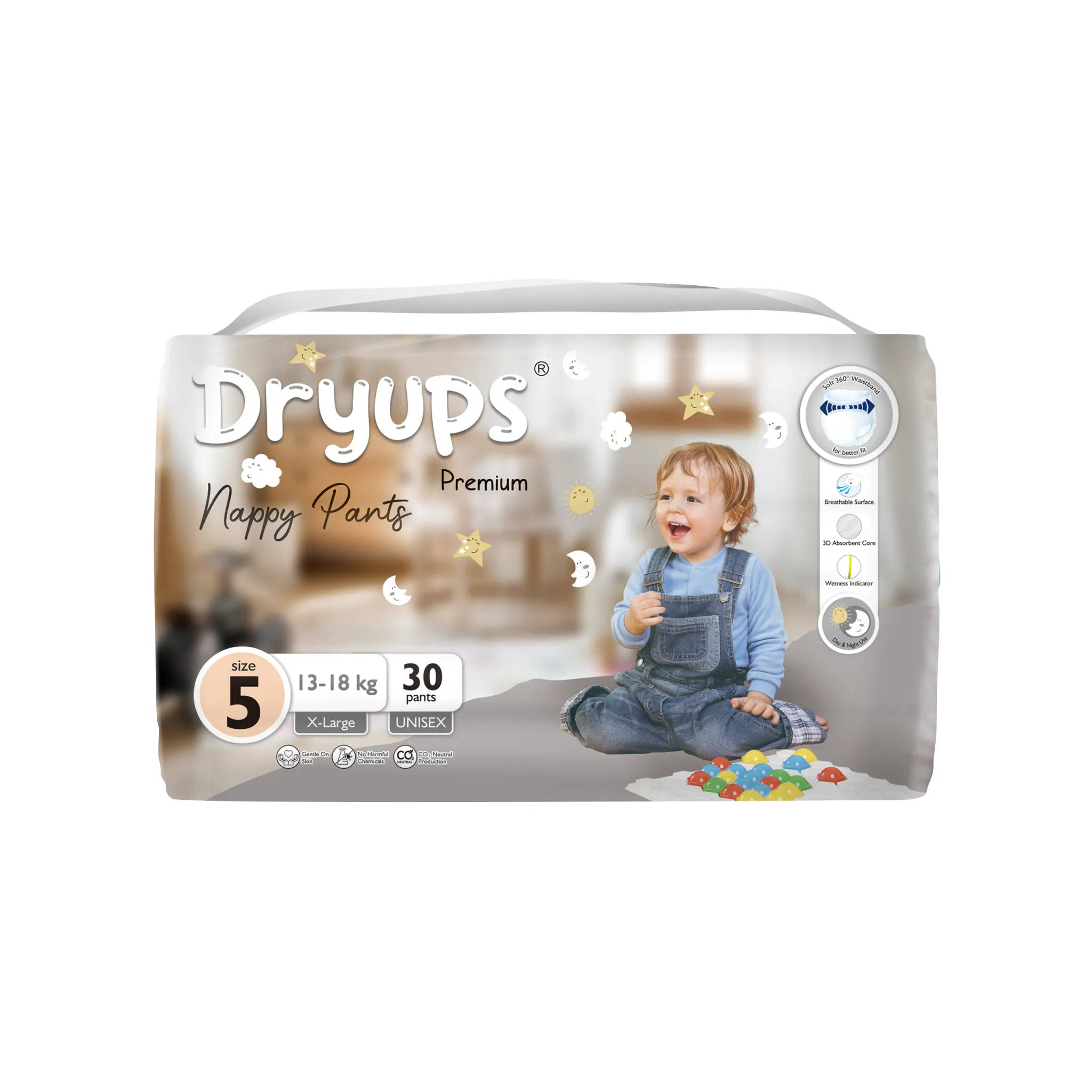 Dryups Premium Nappy Pants Unisex Size 5 X-Large (13-18kg)