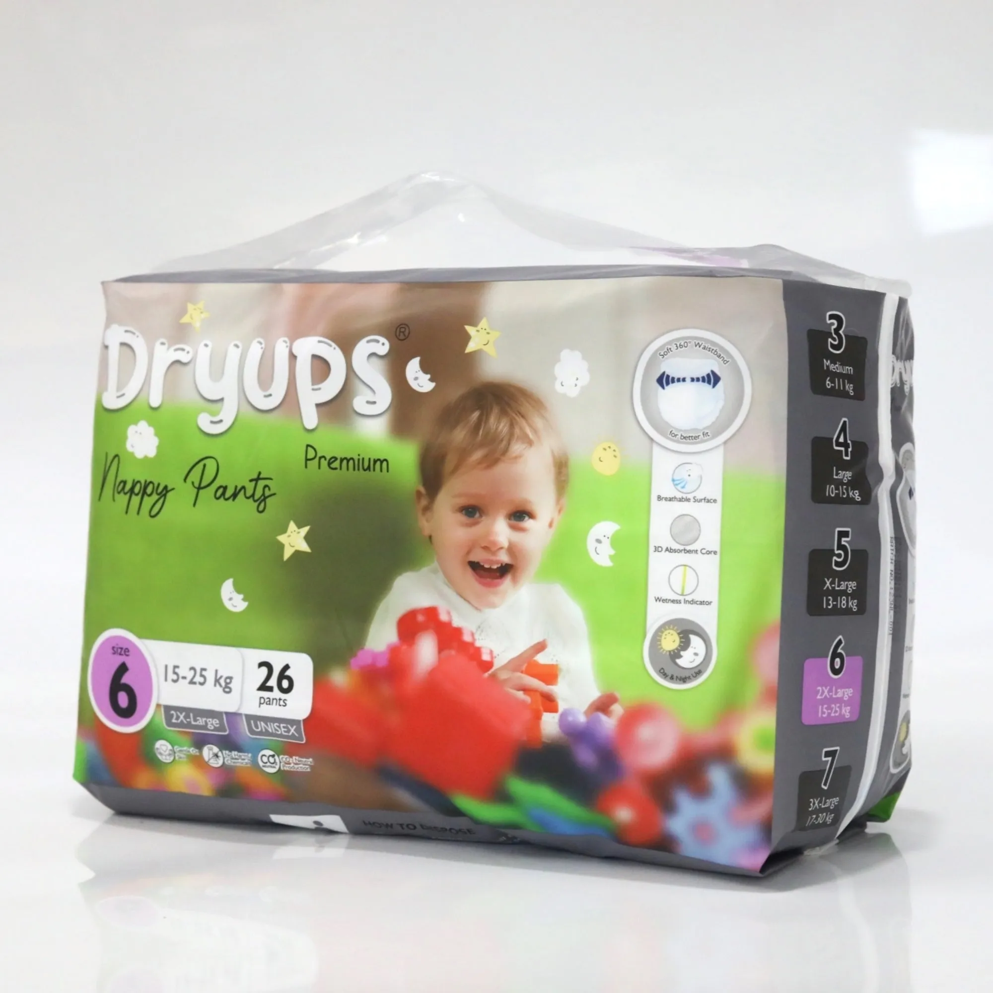 Dryups Premium Nappy Pants Unisex Size 6 2X-Large (15-25kg)