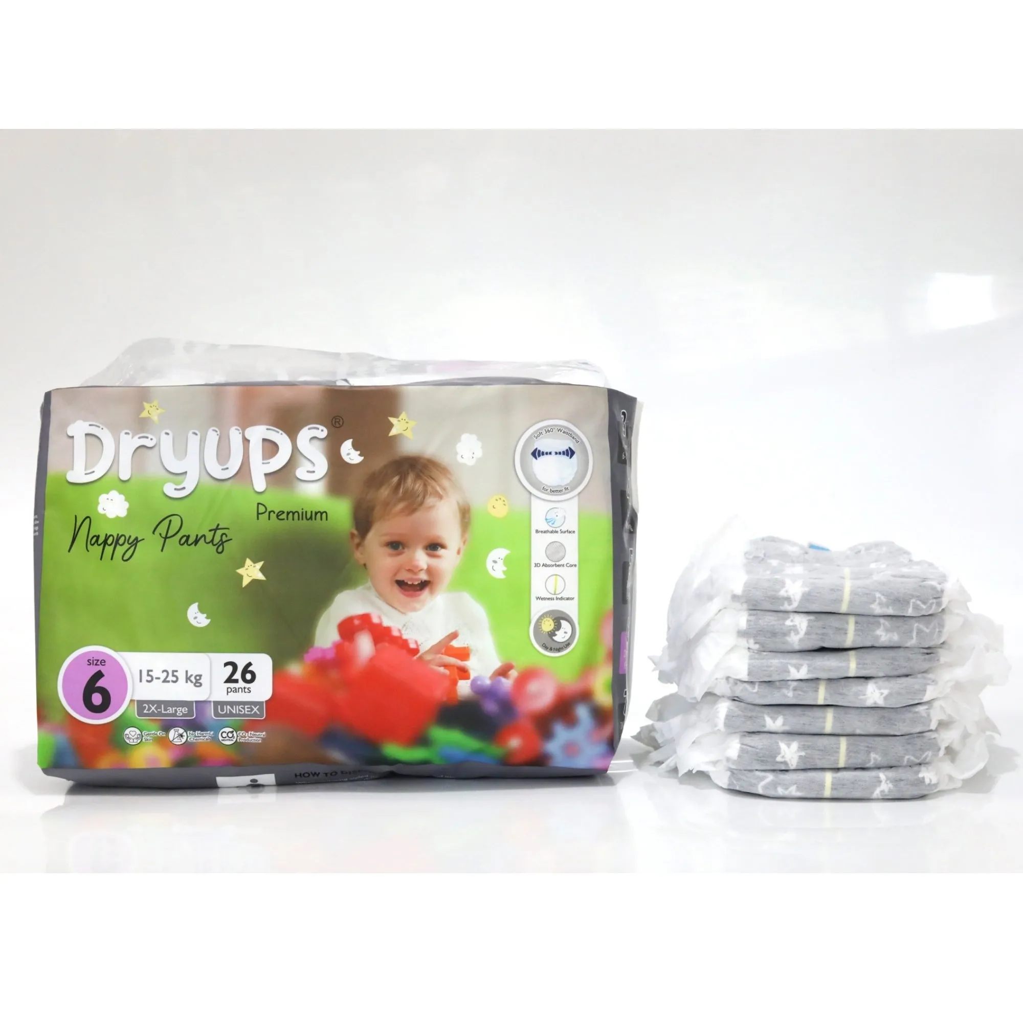 Dryups Premium Nappy Pants Unisex Size 6 2X-Large (15-25kg)