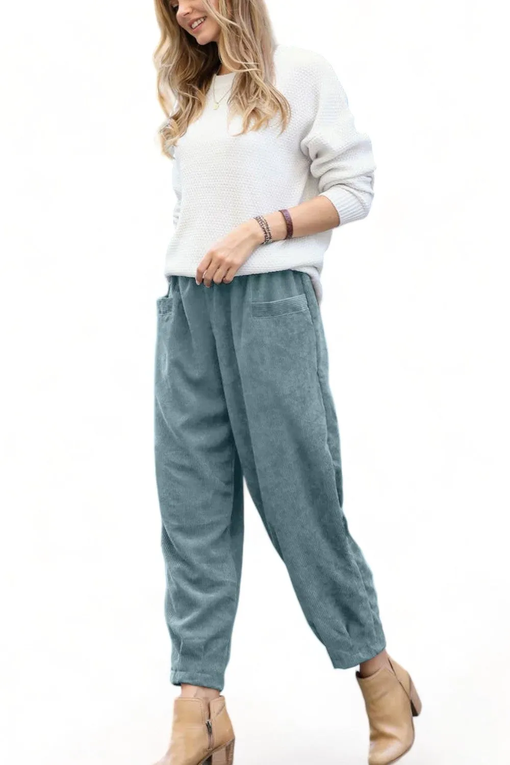 Dusty Teal Corduroy Baggy Pants