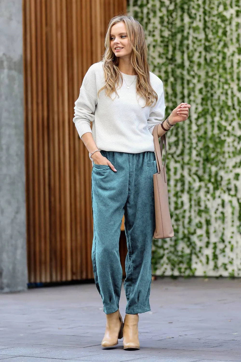 Dusty Teal Corduroy Baggy Pants