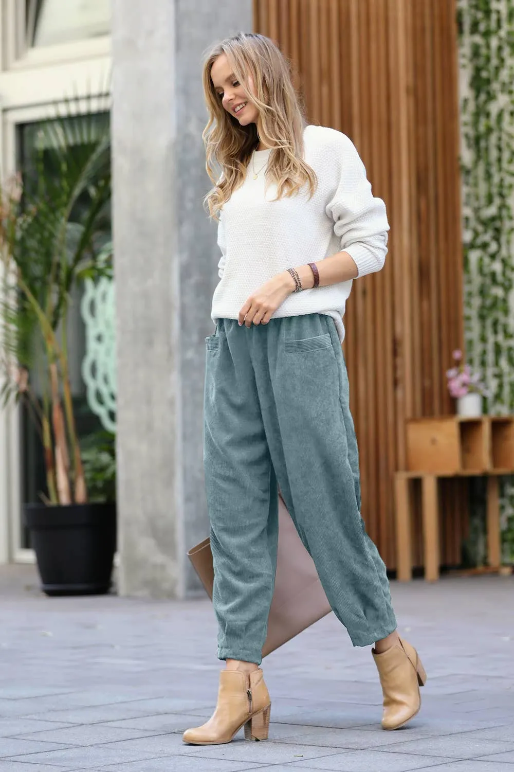 Dusty Teal Corduroy Baggy Pants