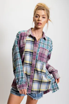 Easel Plaid Button Down Shirt Shacket