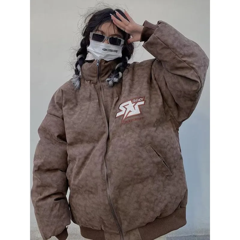 Embroidery Letter Thickened Street Style Puffer Jacket