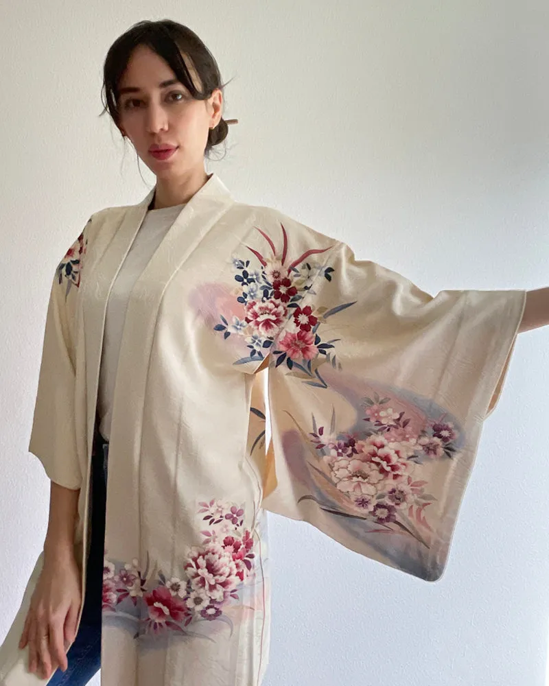 Embroidery of Japanese Traditional Flower Haori Kimono Jacket