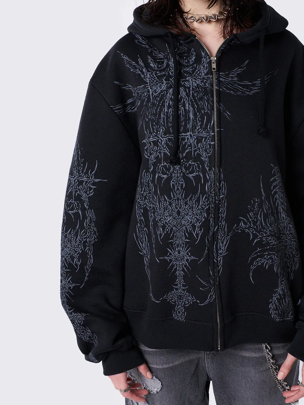 ENIGMATIC BLACK OVERSIZE ZIP HOODIE