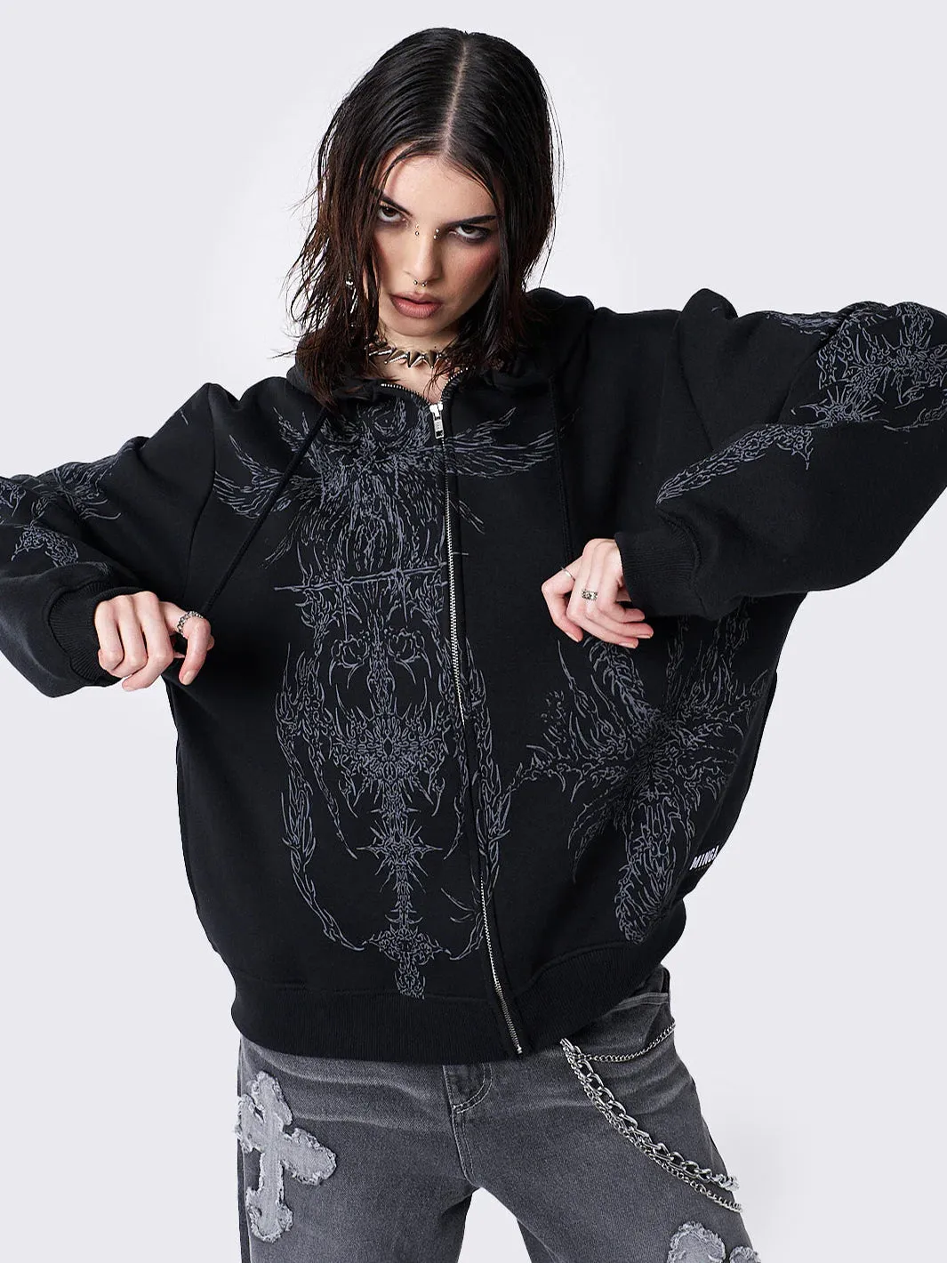 ENIGMATIC BLACK OVERSIZE ZIP HOODIE