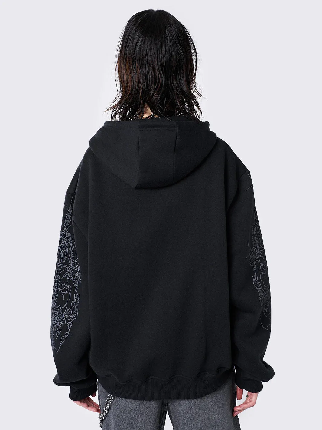 ENIGMATIC BLACK OVERSIZE ZIP HOODIE