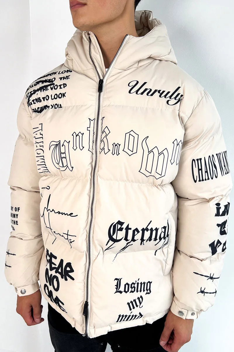 Eternal Graffiti Print Puffer Jacket - Off White