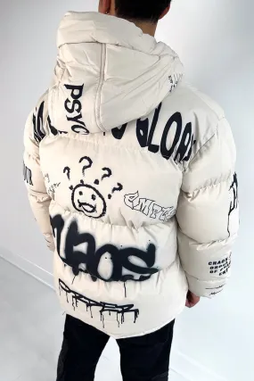 Eternal Graffiti Print Puffer Jacket - Off White