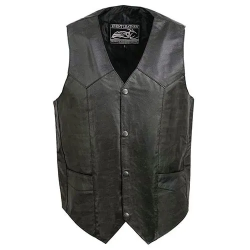 Event Leather EL1310GO Classic Snap Button Black Motorcycle Leather Vest for Men - Riding Club Adult Motorcycle Vests