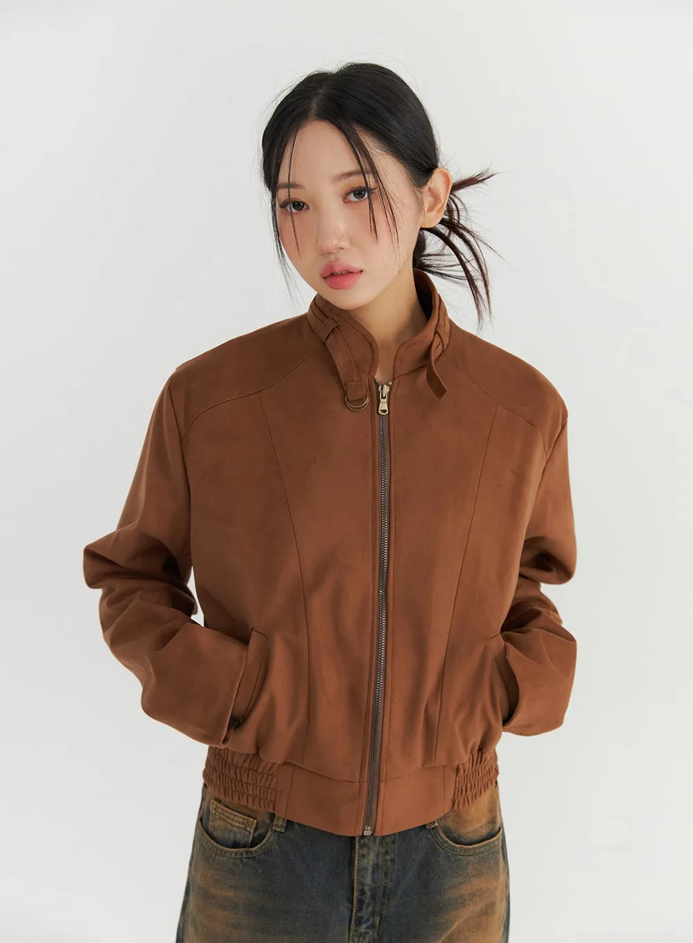 Faux Suede Bomber Jacket CO324