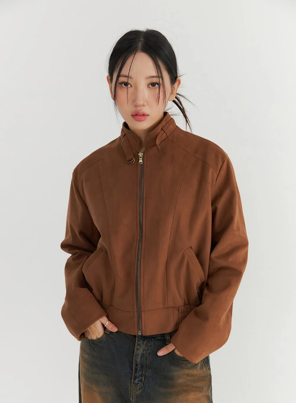 Faux Suede Bomber Jacket CO324