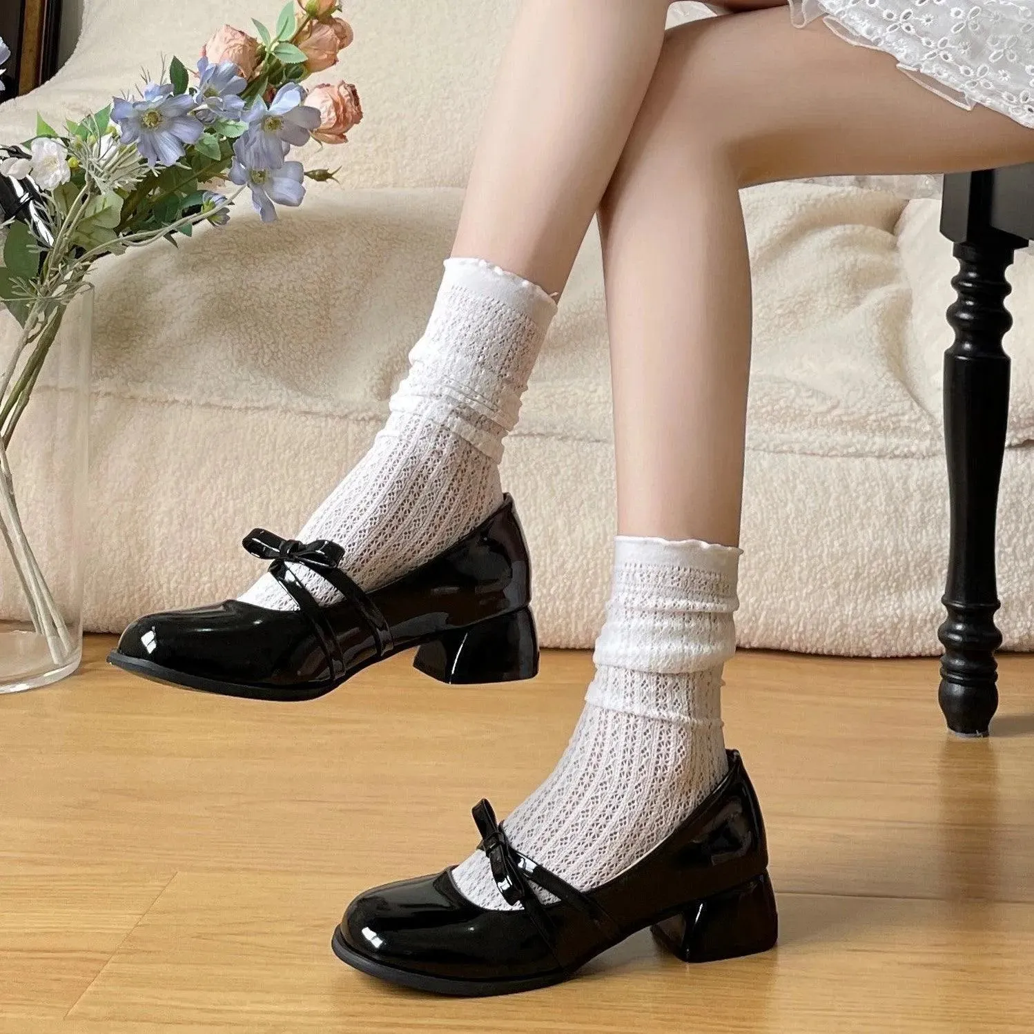 Floral Pattern Lace Knee High Socks Slouchy Loose Socks