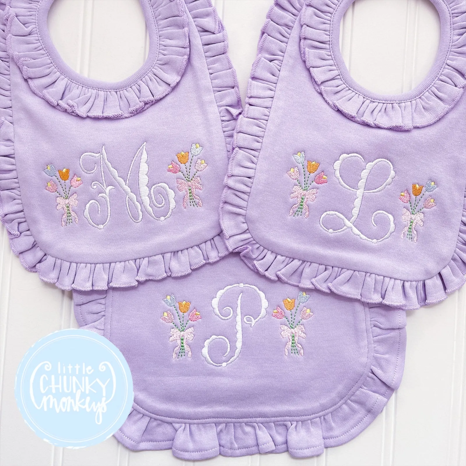 Flower Bundle on Lilac Bib or Burp Cloth