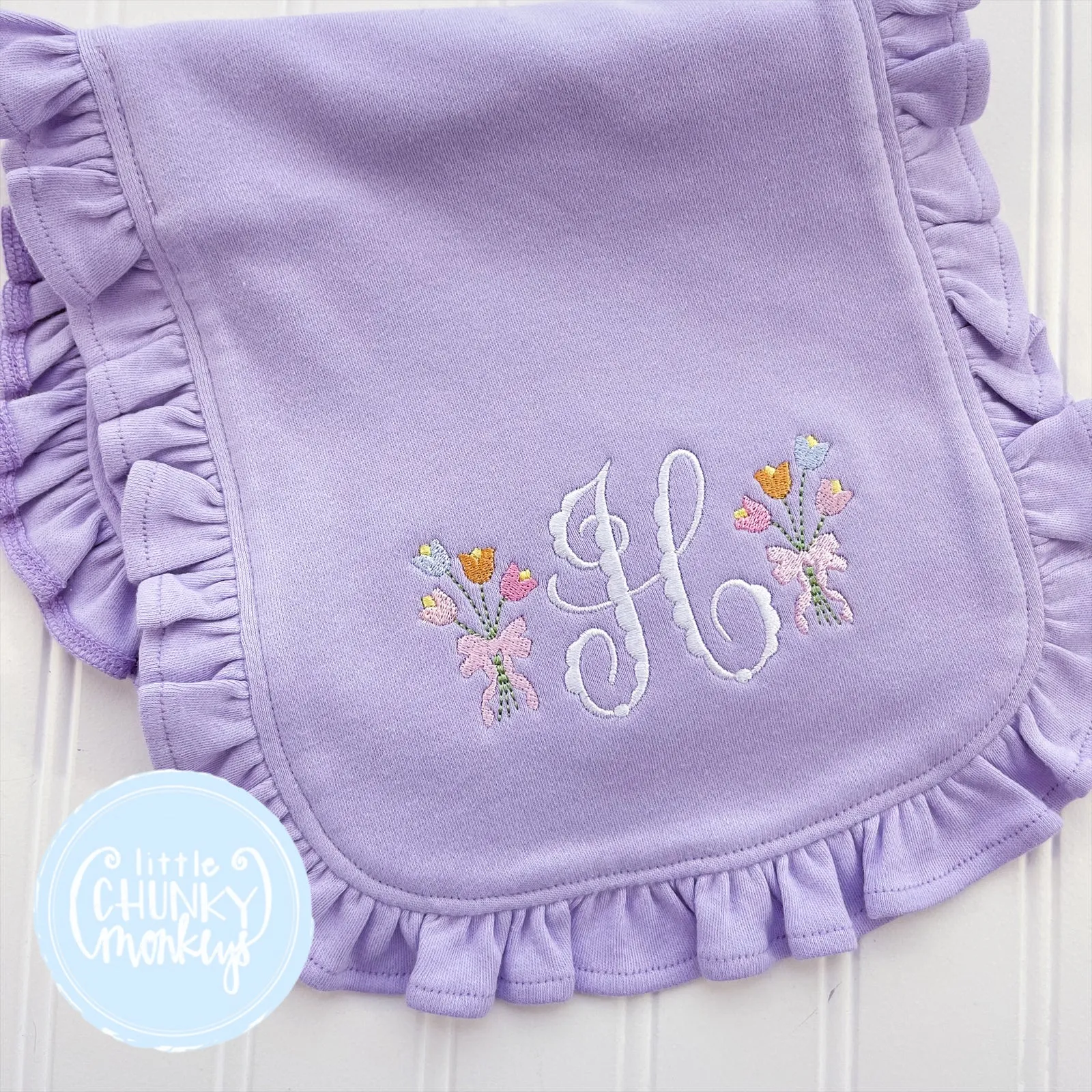 Flower Bundle on Lilac Bib or Burp Cloth