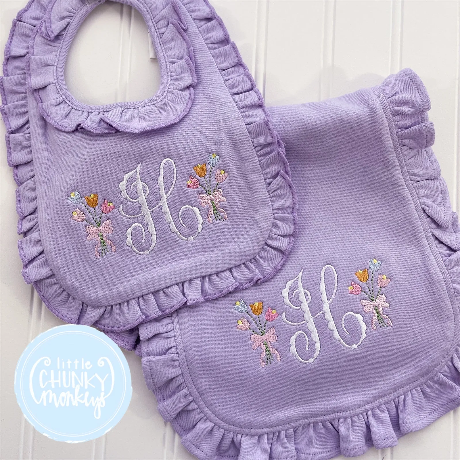 Flower Bundle on Lilac Bib or Burp Cloth