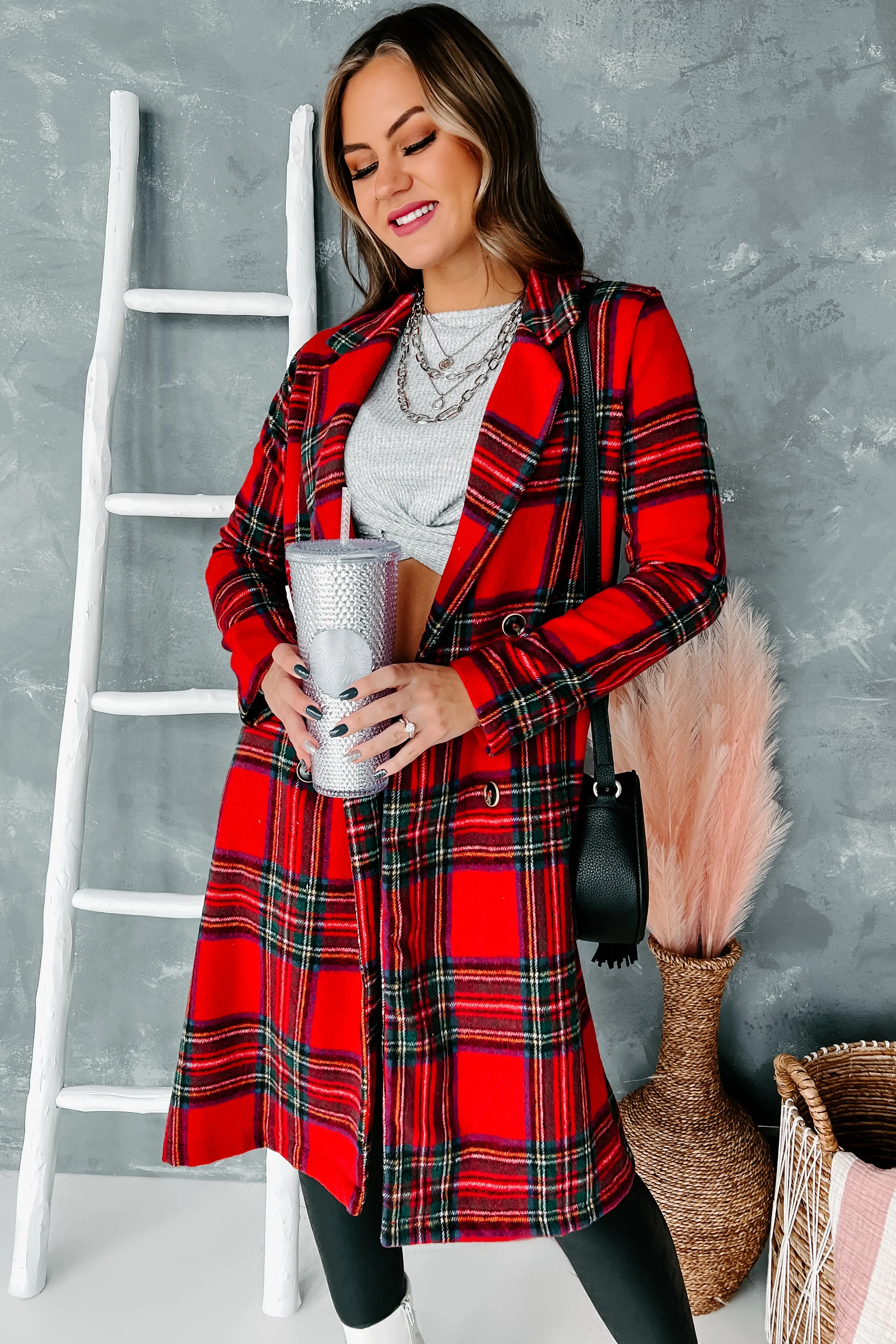 Forever Festive Lightweight Plaid Coat (Red)