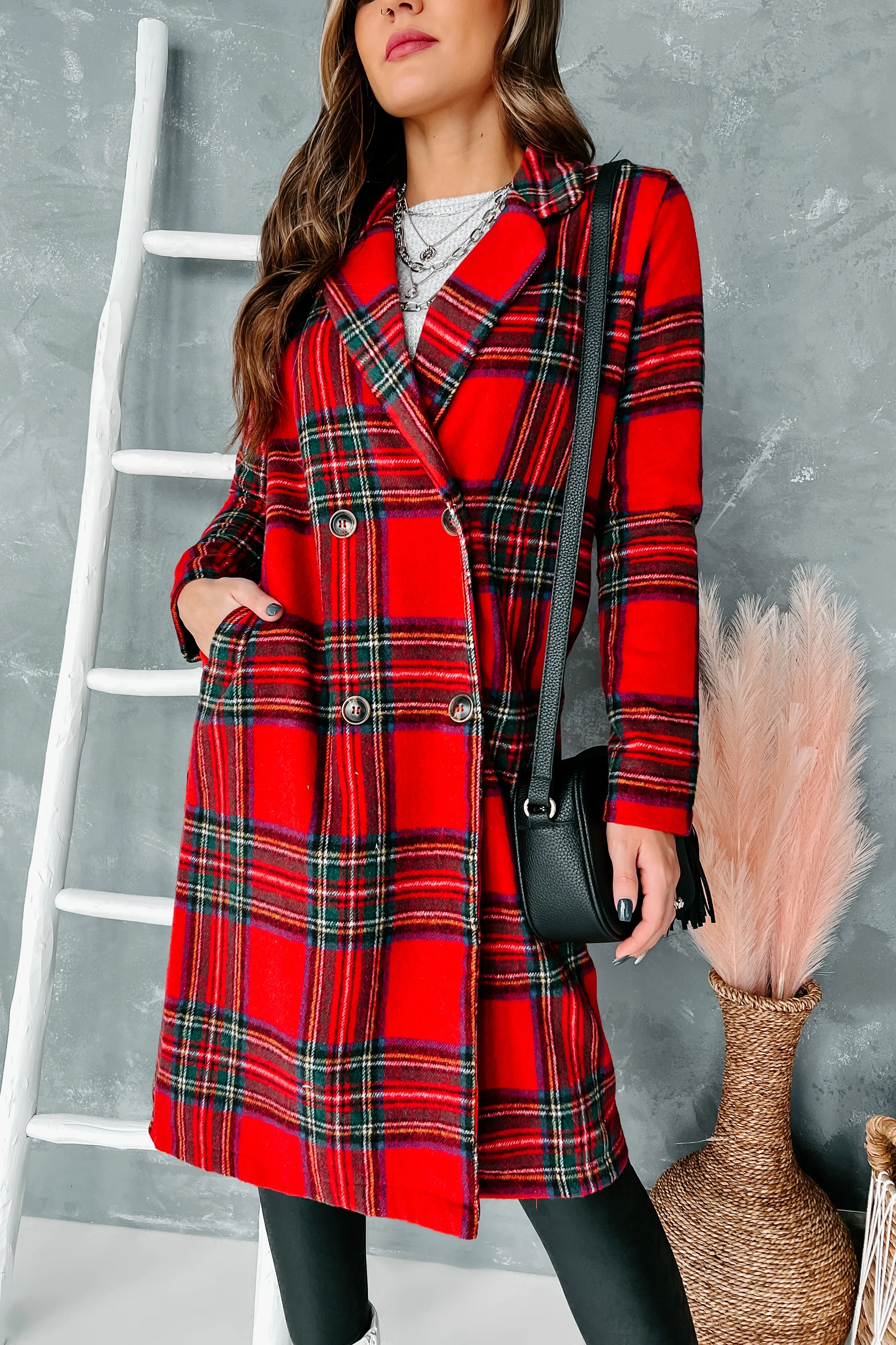 Forever Festive Lightweight Plaid Coat (Red)