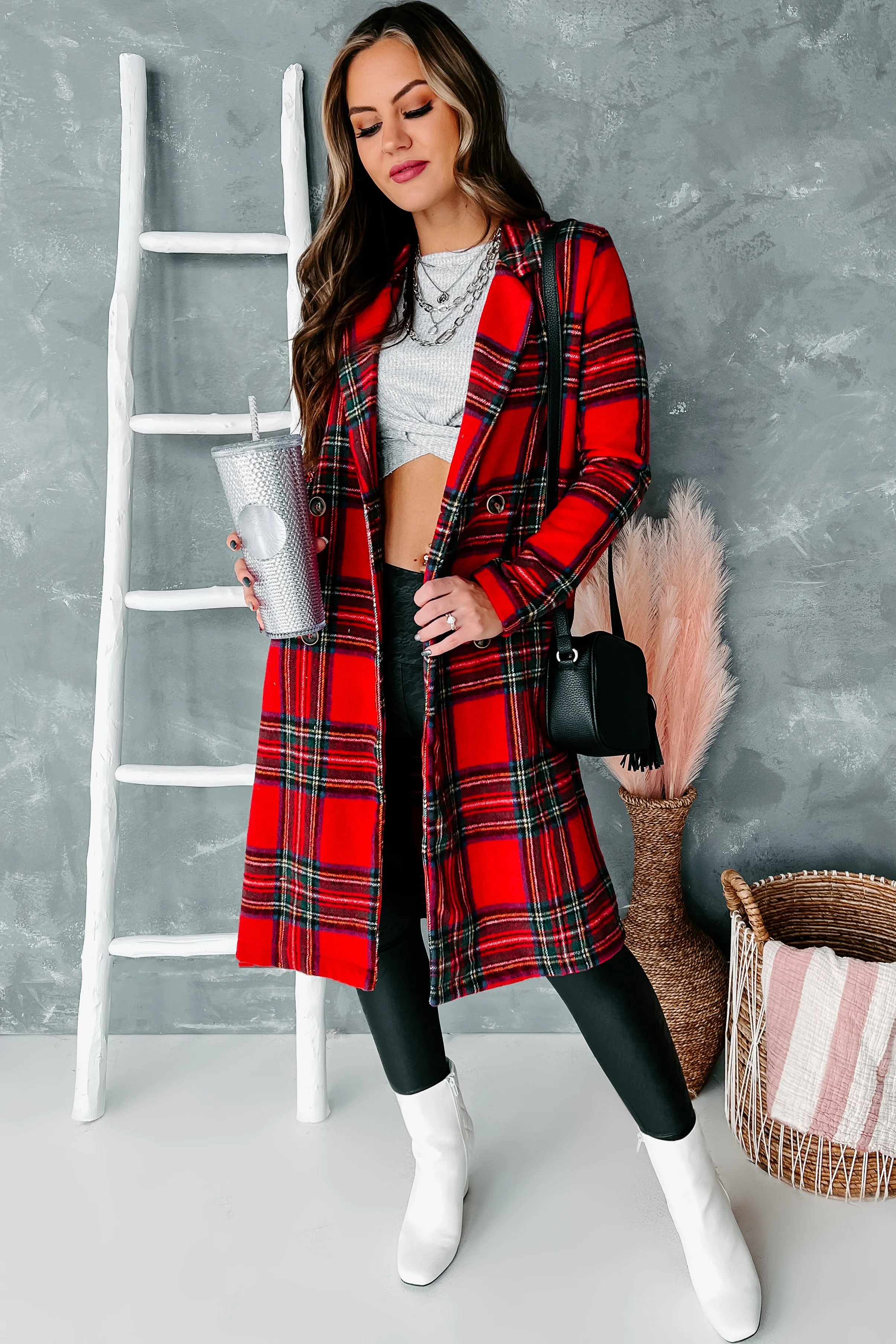 Forever Festive Lightweight Plaid Coat (Red)