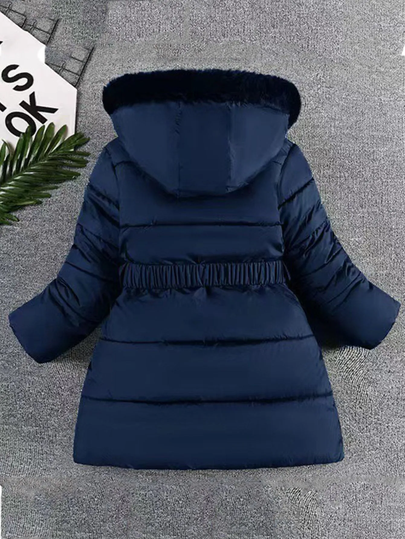 Girls Love Heart Plush Thickened Medium Length Hooded Quilted Jacket