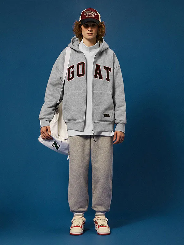 Goat Fleece Hoodie Jacket in Grey Color