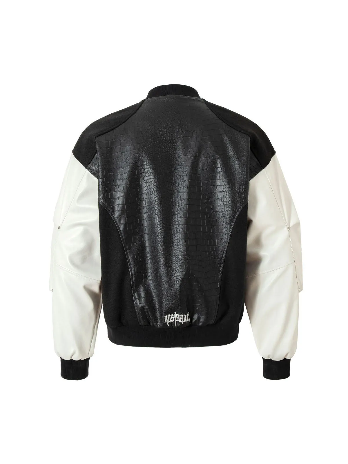 Gothic Cross Embroidery Crocodile Leather Bomber Jacket