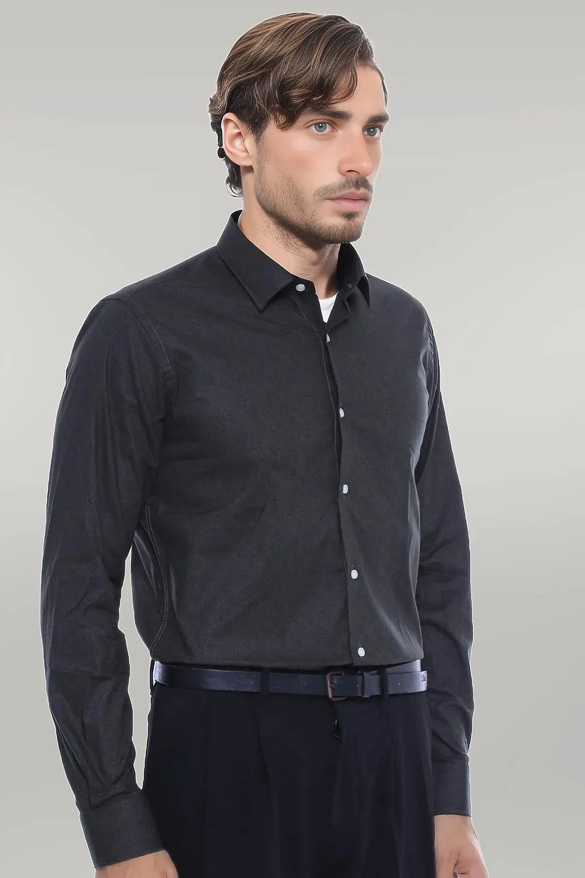 Green Self Patterned Slimfit Shirt - Wessi